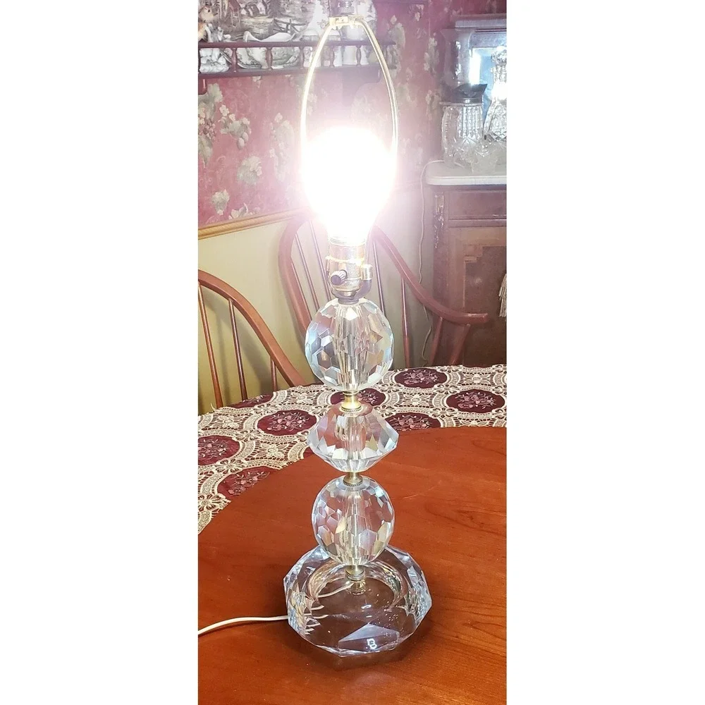 Exquisite Vintage Mid‎ Century (60's) 4-tier Crystal Tower Table Lamp